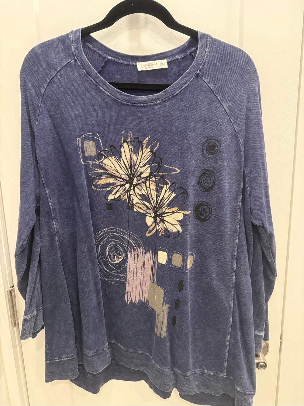 Washed Blue Floral Graphic Long-Sleeve Top by Jess and Jane